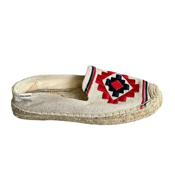 SOLUDOS Cream Slip-On Embroidered Espadrilles Smoking Slippers Sandals Loafers 8 - Picture 3 of 12